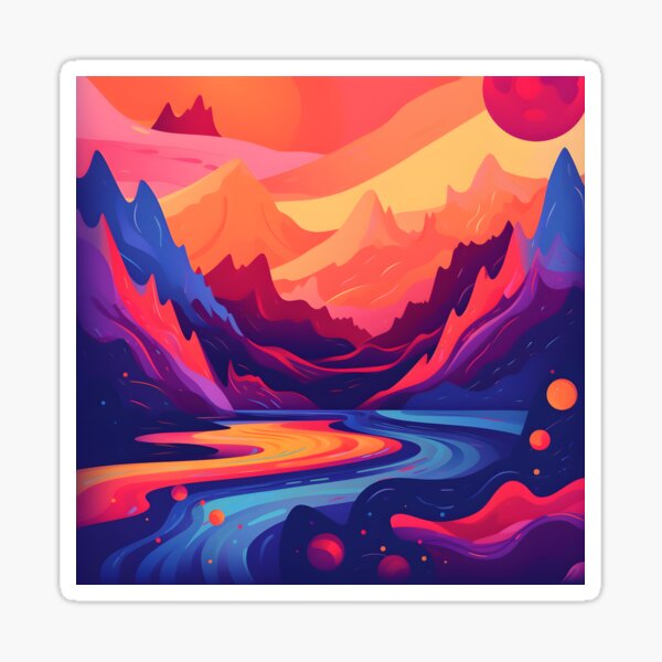 Swelled Colored Sunset Mountain Sticker