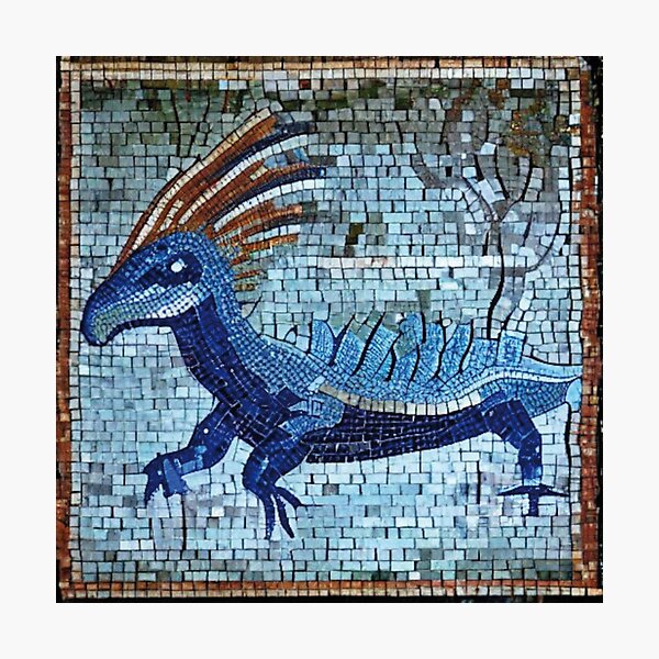 Aperçu de l'œuvre La merveilleuse découverte : une mosaïque romaine de Pompéi représentant le Spinosaurus bleu créée et vendue par BlueSpinosaurus.