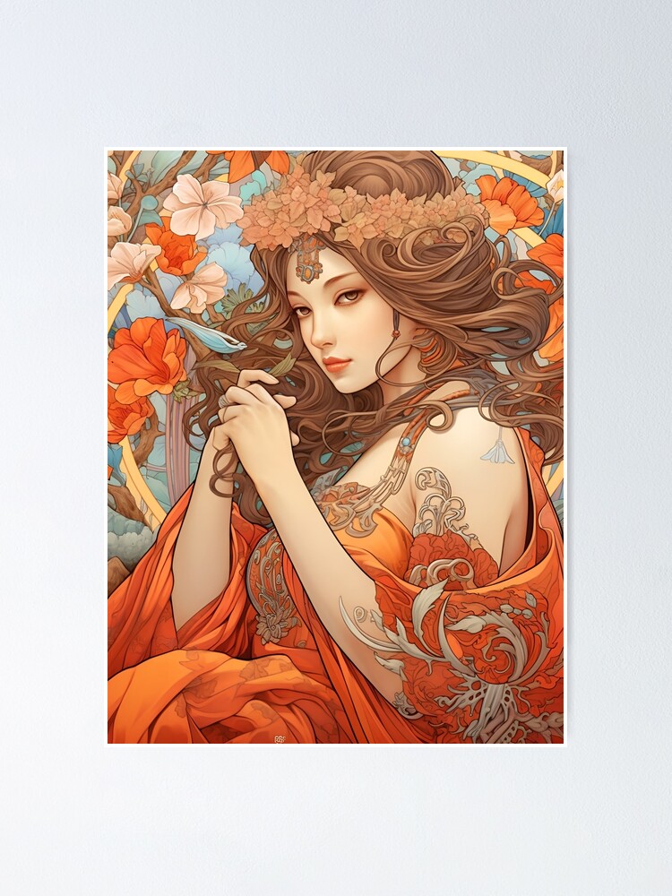 Art Nouveau Beautiful Woman Portrait Poster for Sale by RCShopDesign