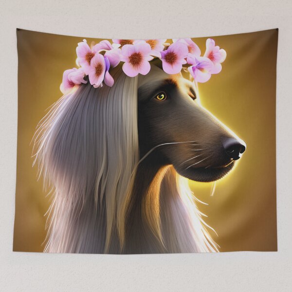 Item preview, Flower Crown Afghan Hound - Elegant Canine Beauty designed and sold by ZenEverAI.