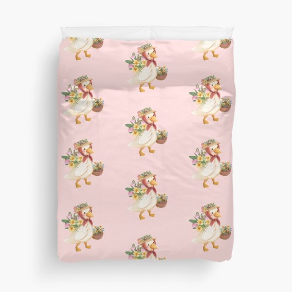 Country Garden Cute Duck and Daffodils Flower Duvet Cover