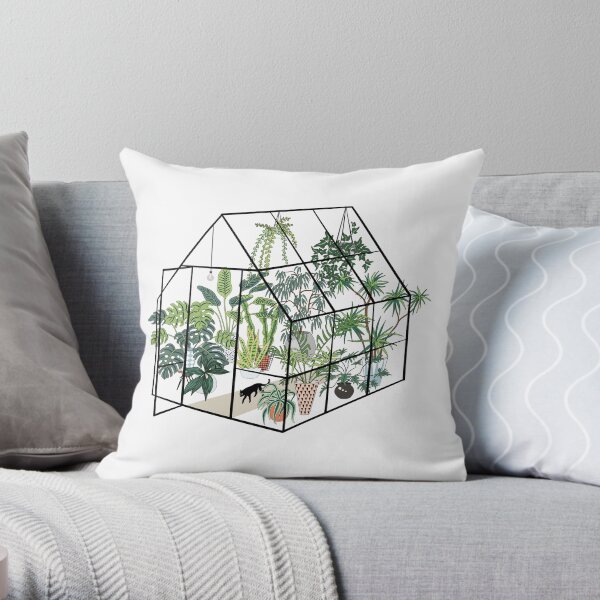 greenhouse with plants Throw Pillow