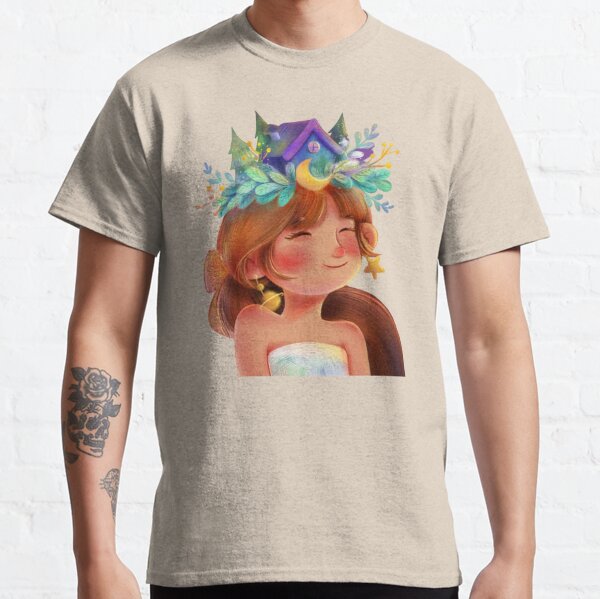 Cute Galaxy Girl and Forest Wood Cabin Classic T-Shirt