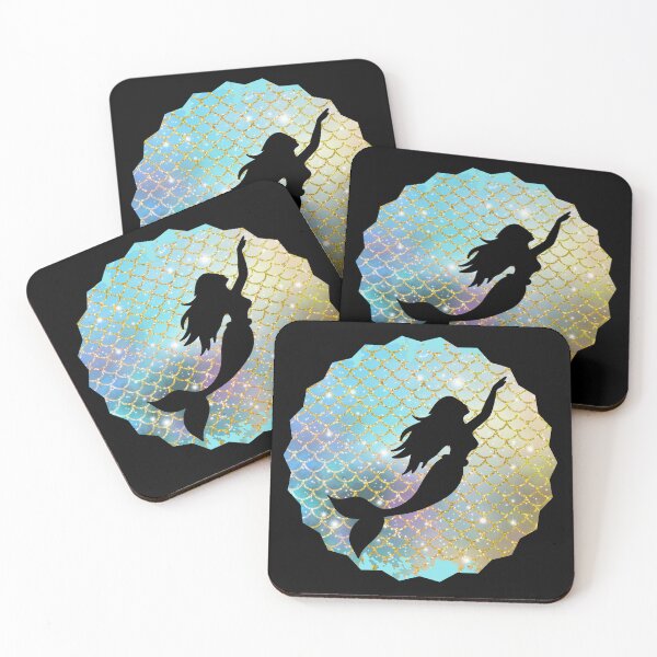 Item preview, Mermaid Black Silhouette on Rainbow Scales Background designed and sold by BeansHotTees.