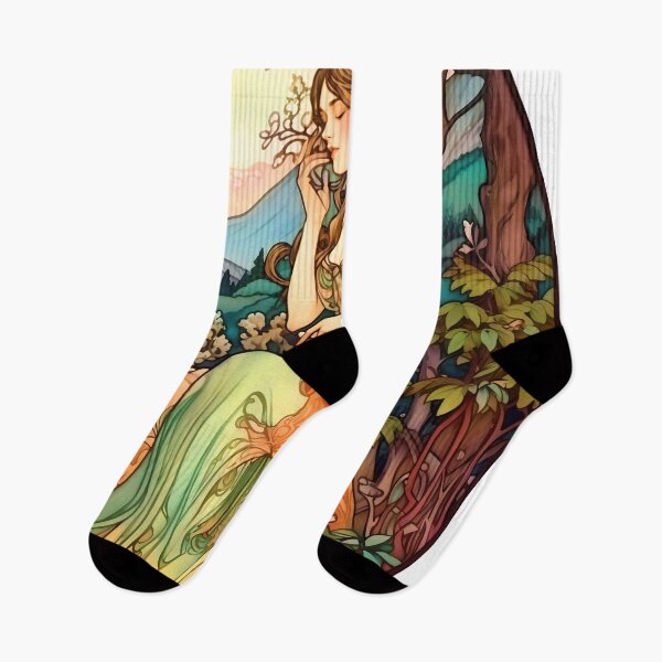 Item preview, Alphonse Mucha Style Art Nouveau Woman In Mountain Forest designed and sold by entwithanaxe.