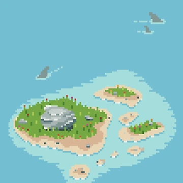Artwork thumbnail, Cute Shark Infested Mini Islands by PartTimePixel