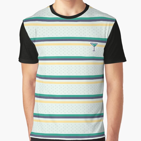 Nostalgic Vibrance: Navy, Teal, Yellow, and White Retro Stripes for a Chic and Colorful Aesthetic Graphic T-Shirt