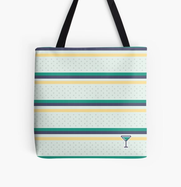 Nostalgic Vibrance: Navy, Teal, Yellow, and White Retro Stripes for a Chic and Colorful Aesthetic All Over Print Tote Bag