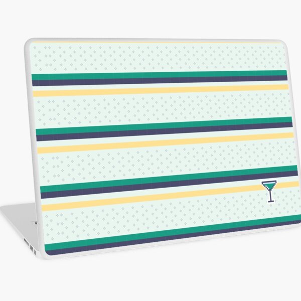 Nostalgic Vibrance: Navy, Teal, Yellow, and White Retro Stripes for a Chic and Colorful Aesthetic Laptop Skin