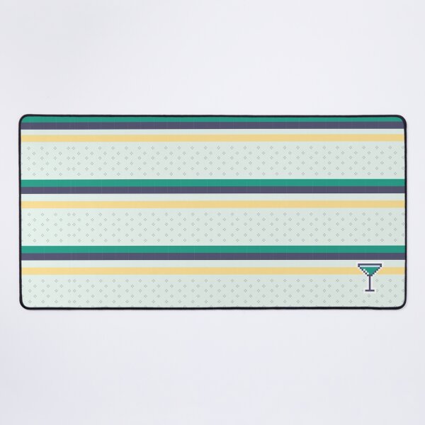 Nostalgic Vibrance: Navy, Teal, Yellow, and White Retro Stripes for a Chic and Colorful Aesthetic Desk Mat