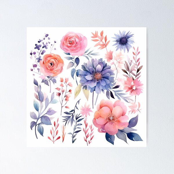 Item preview, Watercolor Vintage colorful flowers  designed and sold by HeartShapeLove.