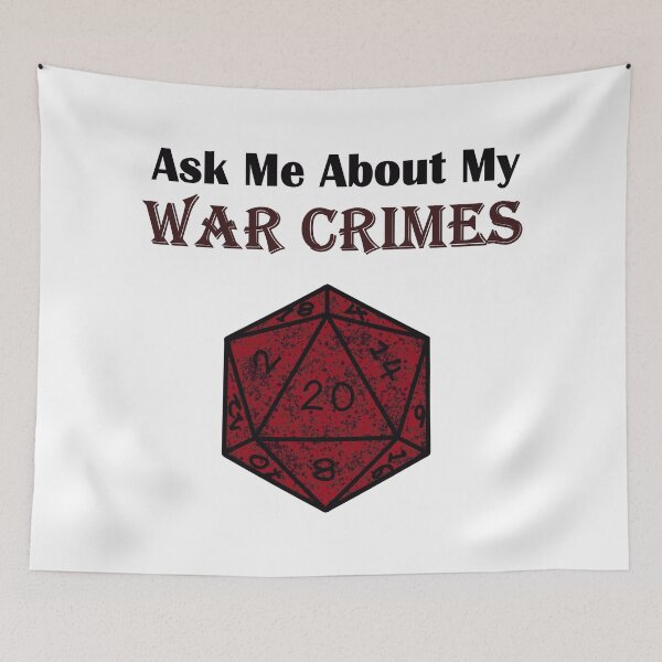 Item preview, Ask me About My War Crimes D20 designed and sold by Bits and Bobs.