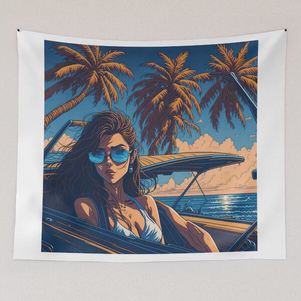 Item preview, Sunny Beach Party: Cartoon Style Design with a Beautiful Girl and Car designed and sold by RedArtG09.