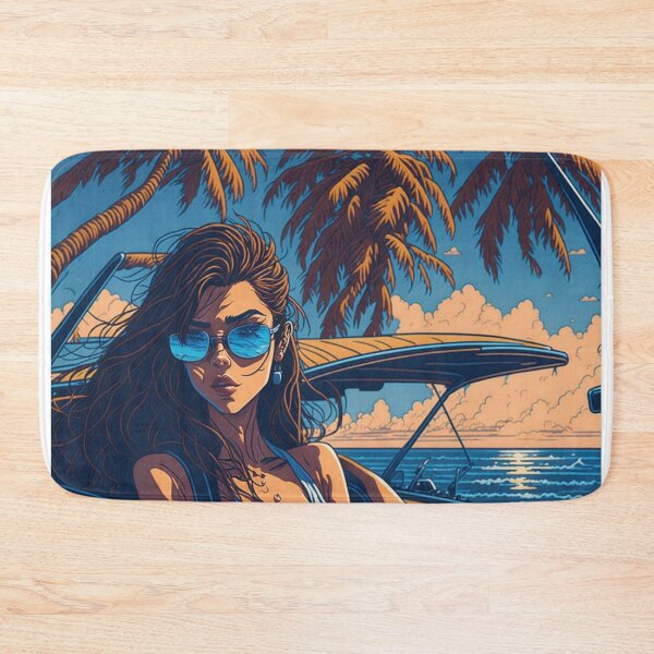 Item preview, Sunny Beach Party: Cartoon Style Design with a Beautiful Girl and Car designed and sold by RedArtG09.