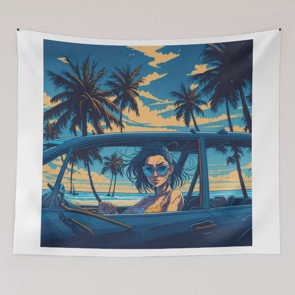 Item preview, Coastal Vibes: Stunning Girl with Sunglasses and Beach Scene Illustration designed and sold by RedArtG09.