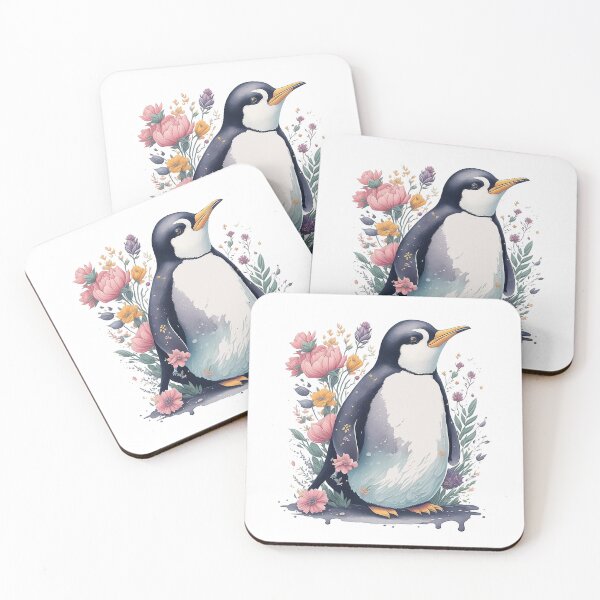 Item preview, Penguin in Flower Splash Colorful Watercolor 3D Vector Artwork Flores y hojas una ilustración muy detallada designed and sold by Sashindra Wijayarathna.