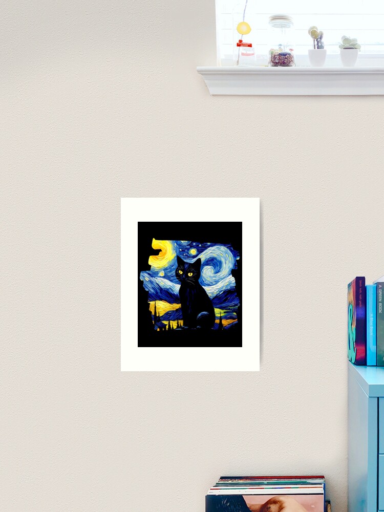 Aperçu 2 sur 3. Impression artistique avec l'œuvre Chat noir style van gogh créée et vendue par Vangoholic.