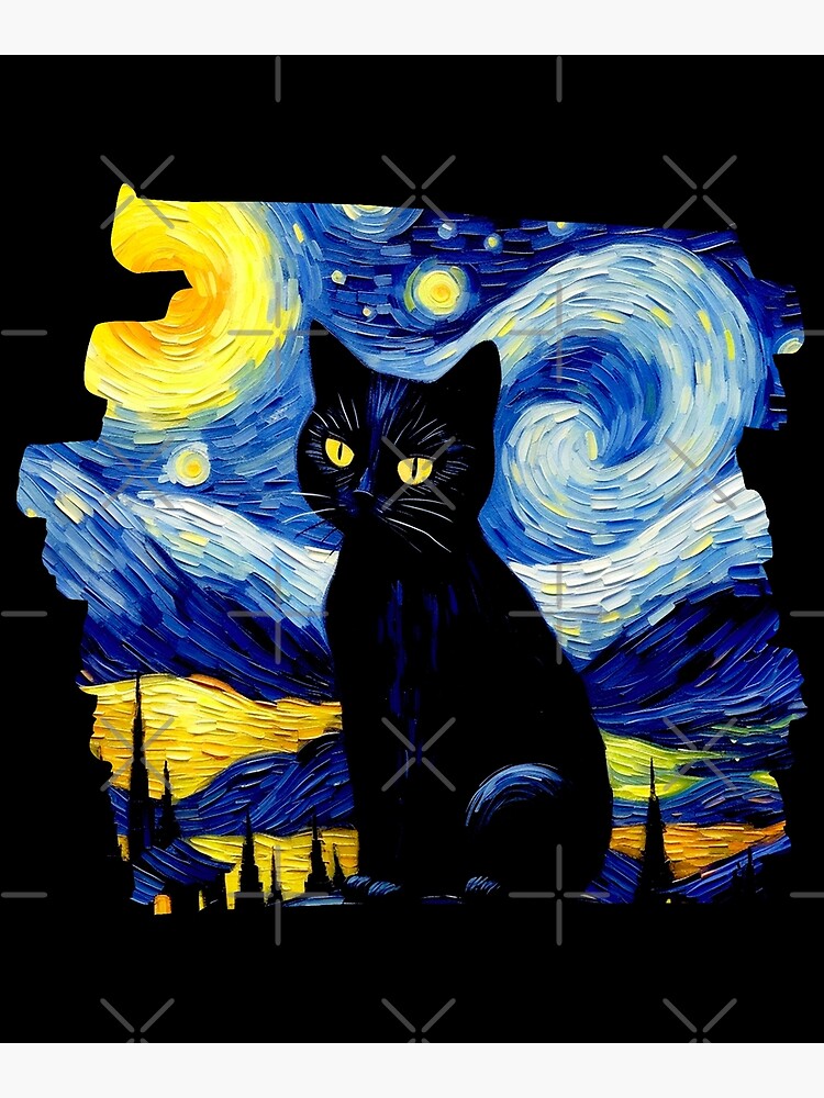 Aperçu 3 sur 3. Impression artistique avec l'œuvre Chat noir style van gogh créée et vendue par Vangoholic.