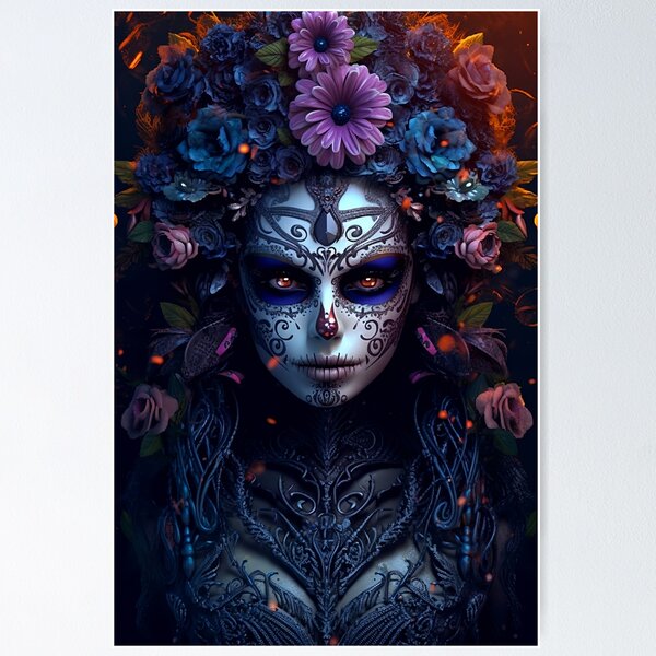 Sugar skull makeup and flowers Poster for Sale by Art Dream Studio