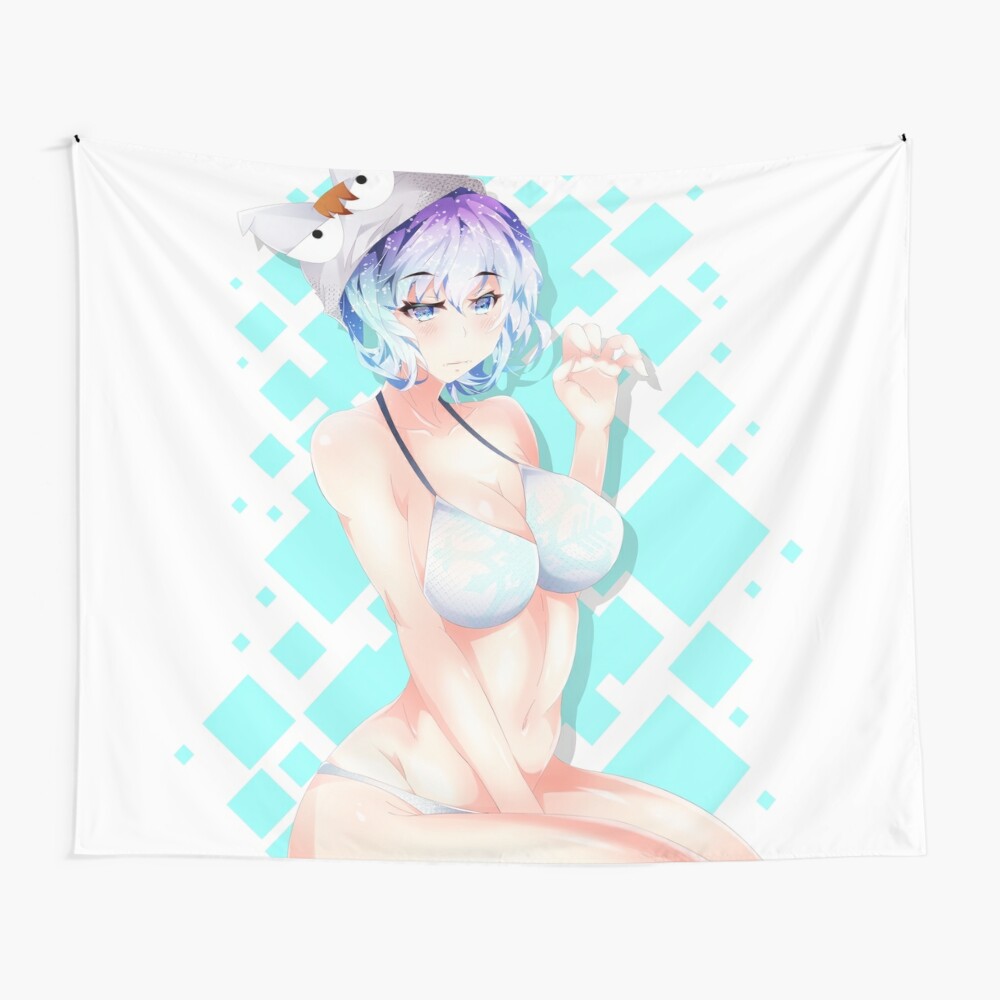 Blue Hair Anime Girl With Cat Hat Tapestry By Catifornia Redbubble