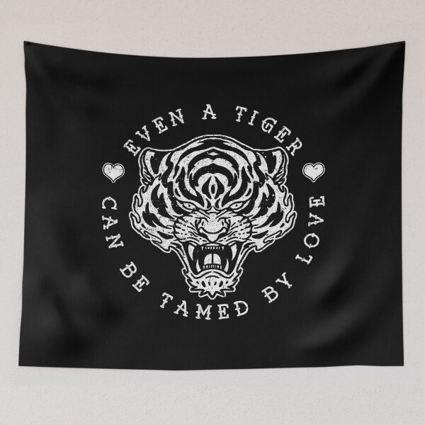 Item preview, Old School Tiger Tattoo Design, Even a Tiger Can be Tamed by Love designed and sold by Proverbial Wisdom Design.
