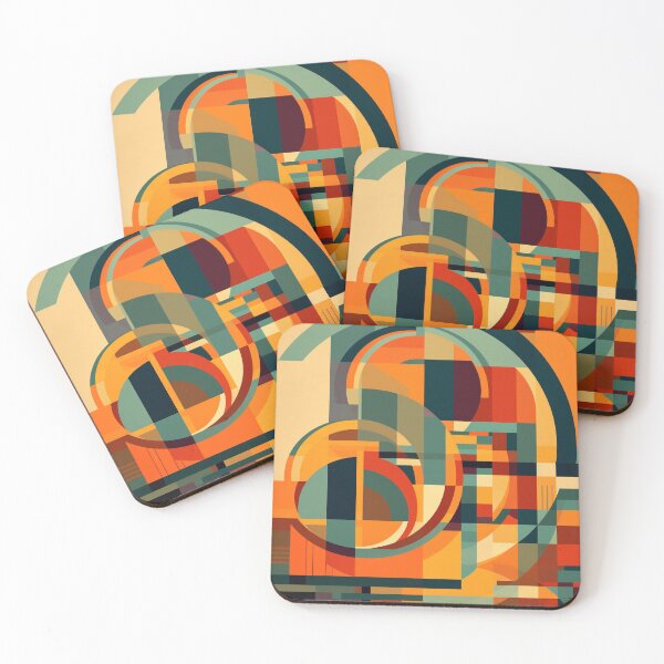 Item preview, Art Deco Inspired Geometric Abstract Digital Art - Red, Orange, and Blue Oceanic Sunset Theme for Print on Demand designed and sold by stateofhuman.