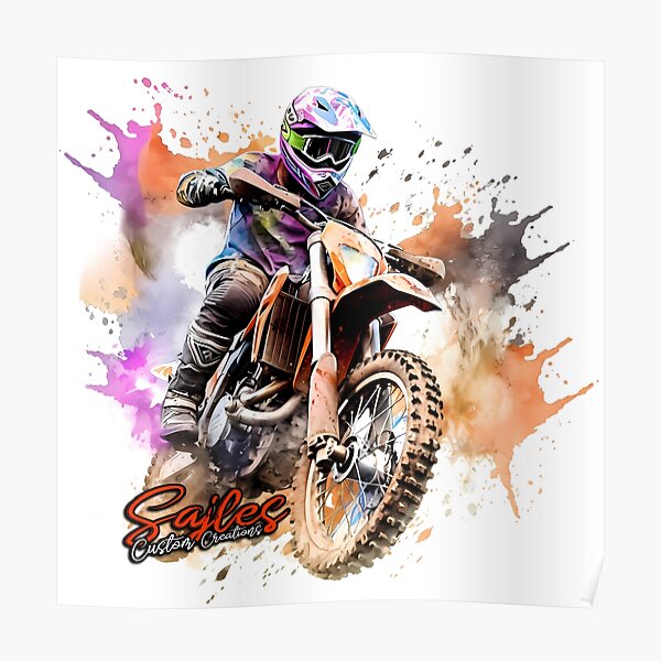 Portrait d'une moto de motocross colorée Poster