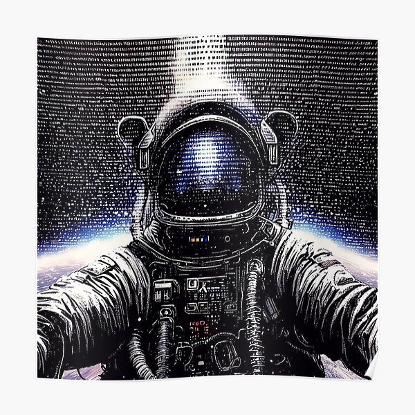 Astronaut selfie in binary outer space Poster