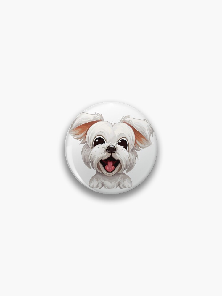 Thumbnail 1 of 3, Pin, Doggy Delight: Cartoon Maltese Dog Art designed and sold by NinosDelViento.