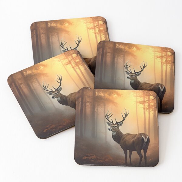 Item preview, Male Deer standing In Autumn Forest at Sunset designed and sold by NoWayy.