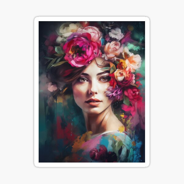 Rose Flower Head Woman Face Wall Art  Vibrant Feminine Print –  MetisArtPrints