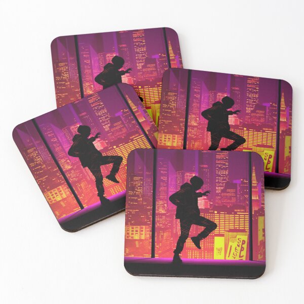 Item preview, silhouette of a break-dancer in a neon city designed and sold by HJEL.