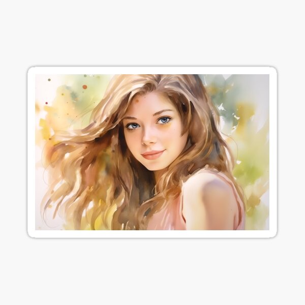 Watercolor like painting of a 15-year old girl Sticker