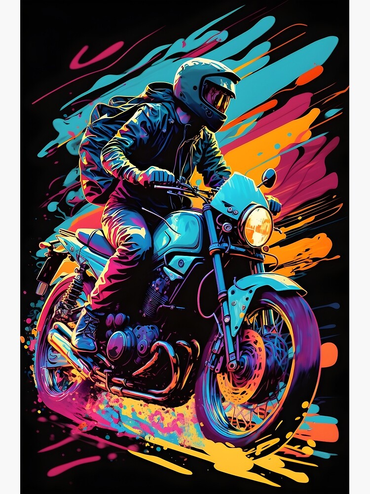 Motorcycle inspired Vibrant funky modern art 3