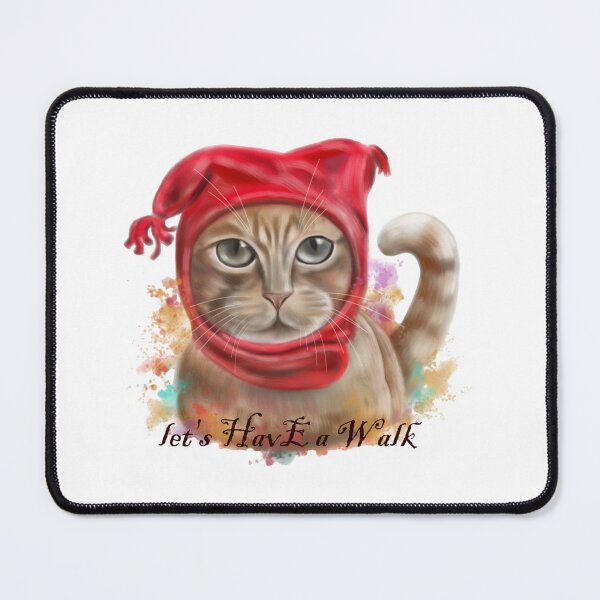 Item preview, cat with a red hat on a walk designed and sold by bonjourmadame4.