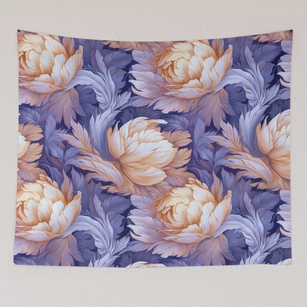 Aperçu de l'œuvre Motif floral abstrait aux couleurs pastel, illustration vintage de pivoines bleues et roses créée et vendue par TorriPhoto.