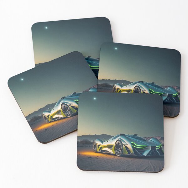 Item preview, Futuristic Chrome Sports car/Racing car in Desert. Digital Art by BLACK DRAGON DIGITAL  designed and sold by Grin.