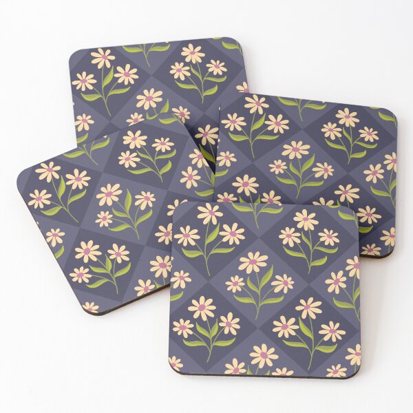 Item preview, Daisy Diamonds - creamy daisies on a rich purple diamond background designed and sold by Shiny Happy World.
