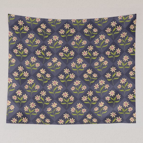 Item preview, Daisy Diamonds - creamy daisies on a rich purple diamond background designed and sold by Shiny Happy World.