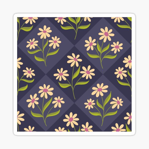 Daisy Diamonds - creamy daisies on a rich purple diamond background Sticker