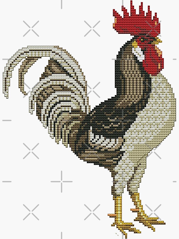 Rooster, rooster needlepoint, pixelated rooster, Chicken, farm