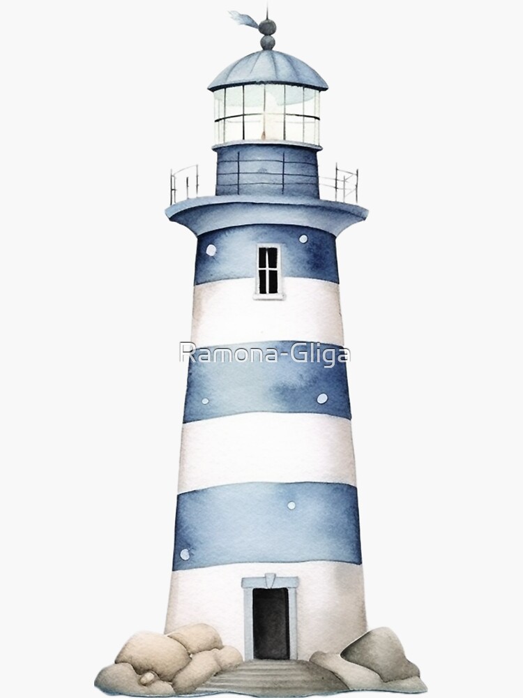 Thumbnail 3 of 3, Sticker, Blue lighthouse designed and sold by Ramona-Gliga.