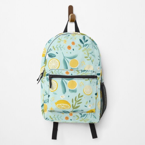 Item preview, Lemons and whimsical flowers in soothing blue designed and sold by OrganicDSGN.