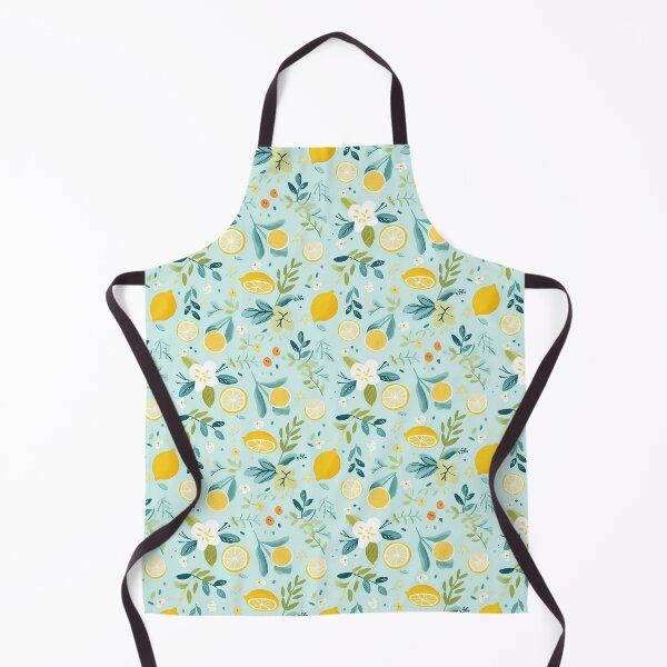 Item preview, Lemons and whimsical flowers in soothing blue designed and sold by OrganicDSGN.