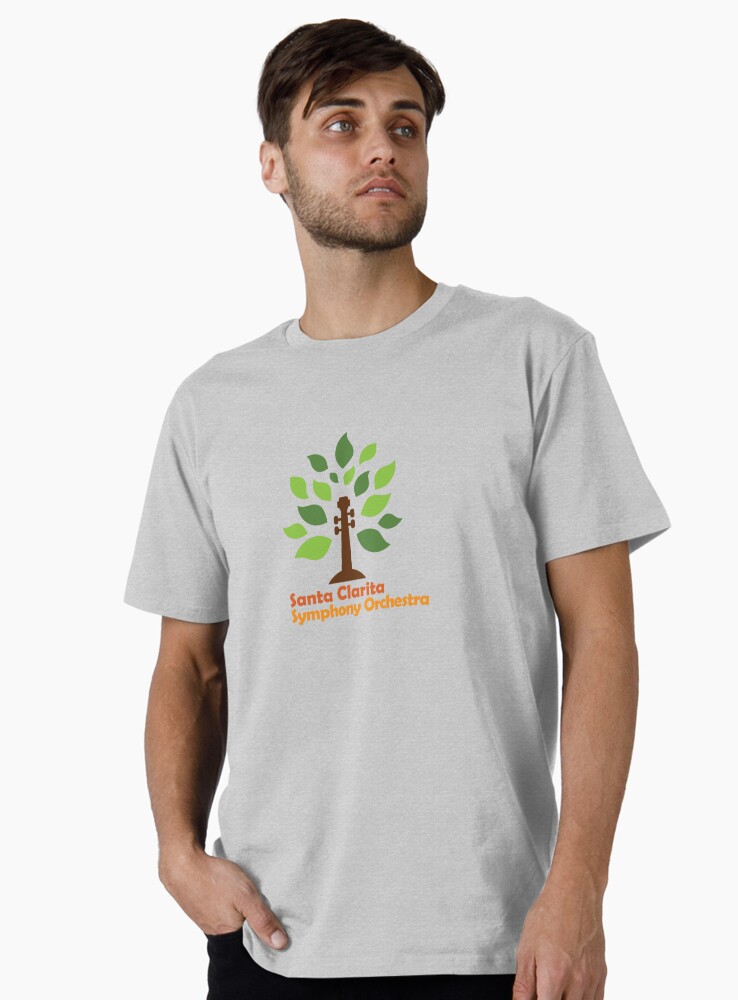 Thumbnail 1 of 4, Premium T-Shirt, Santa Clarita Symphony Orchestra logo with scroll tree in orange and red designed and sold by scsorchestra.