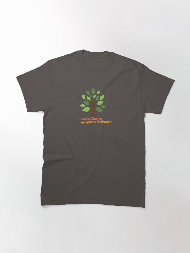 Thumbnail 3 of 7, Classic T-Shirt, Santa Clarita Symphony Orchestra logo with scroll tree in orange and red designed and sold by scsorchestra.