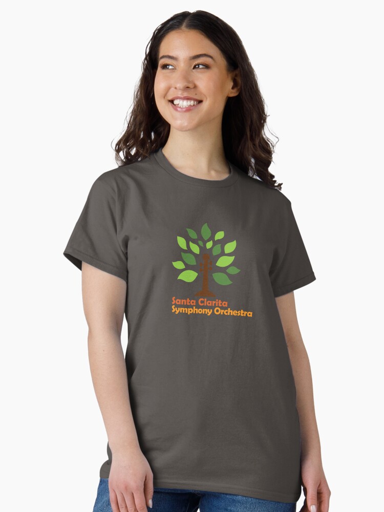 Thumbnail 2 of 7, Classic T-Shirt, Santa Clarita Symphony Orchestra logo with scroll tree in orange and red designed and sold by scsorchestra.