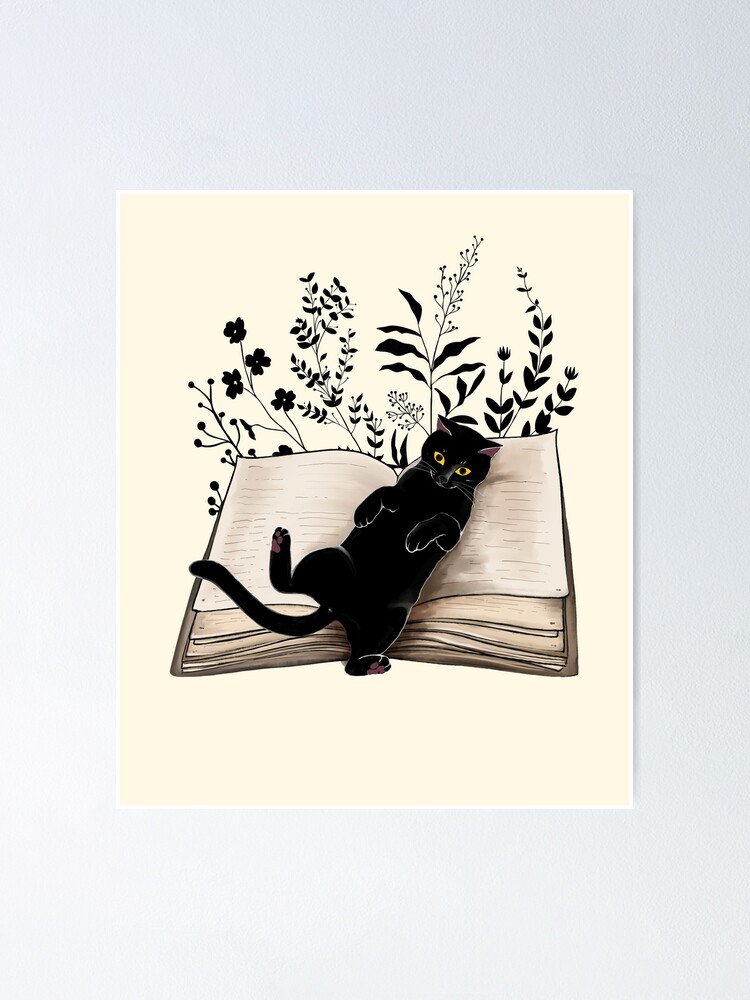 Cat reading a book, watercolor style, flowers growing from book