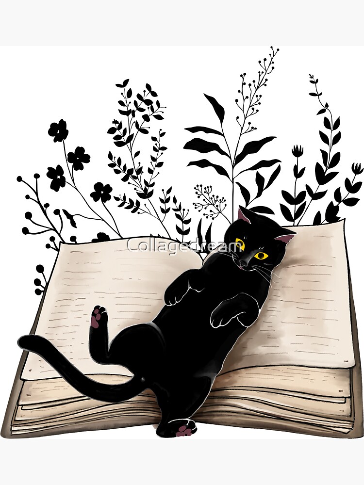 Cat reading a book, watercolor style, flowers growing from book