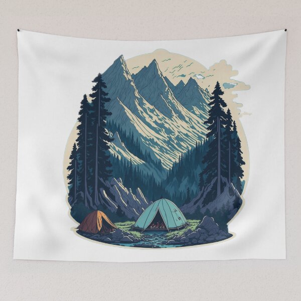 Item preview, Mountain Camping Adventure: A Colorful Cartoon Illustration designed and sold by RedArtG09.